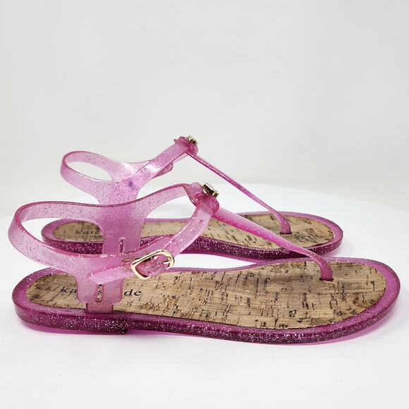 Kate Spade Yari Jelly Sandal Women 7 Pink Rubber Ankle Strap Gold Spade Logo - Picture 2 of 9